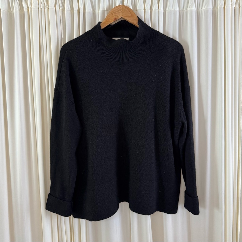 Everlane Black 100% Cashmere Mock Neck Sweater Fall Winter Cozy Size XL - Picture 2 of 6